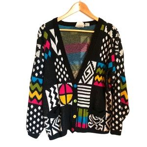 VINTAGE 1980s Cardigan Sweater 80s Pop Colorful